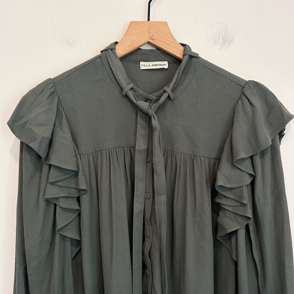 Ulla Johnson Tabitha Ruffle Button Up Blouse Gree… - image 5